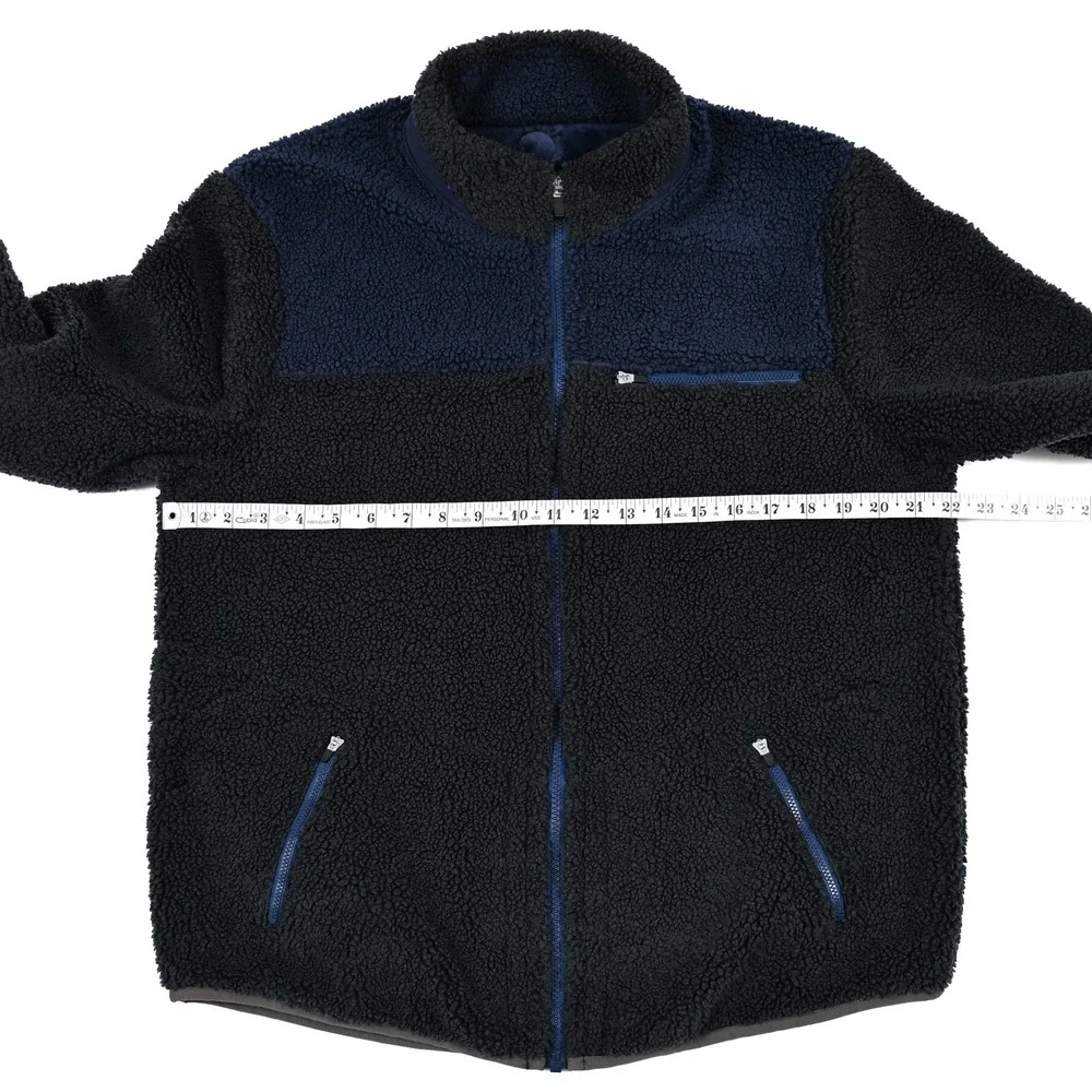 Carbon 2 Cobalt Men's Medium Sherpa Fleece Full Zip Jacket Colorblock Grey Navy